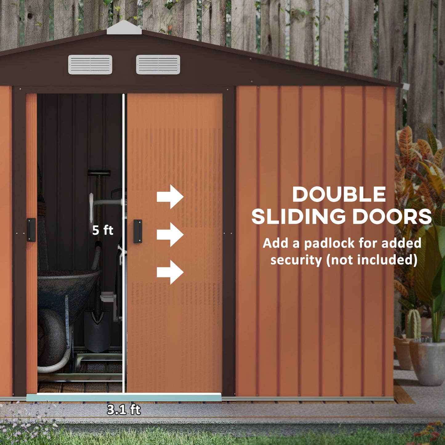 9x6 Outdoor Metal Storage Shed with Foundation Kit - Steel Garden Tool Shed with Sliding Double Doors & Ventilation