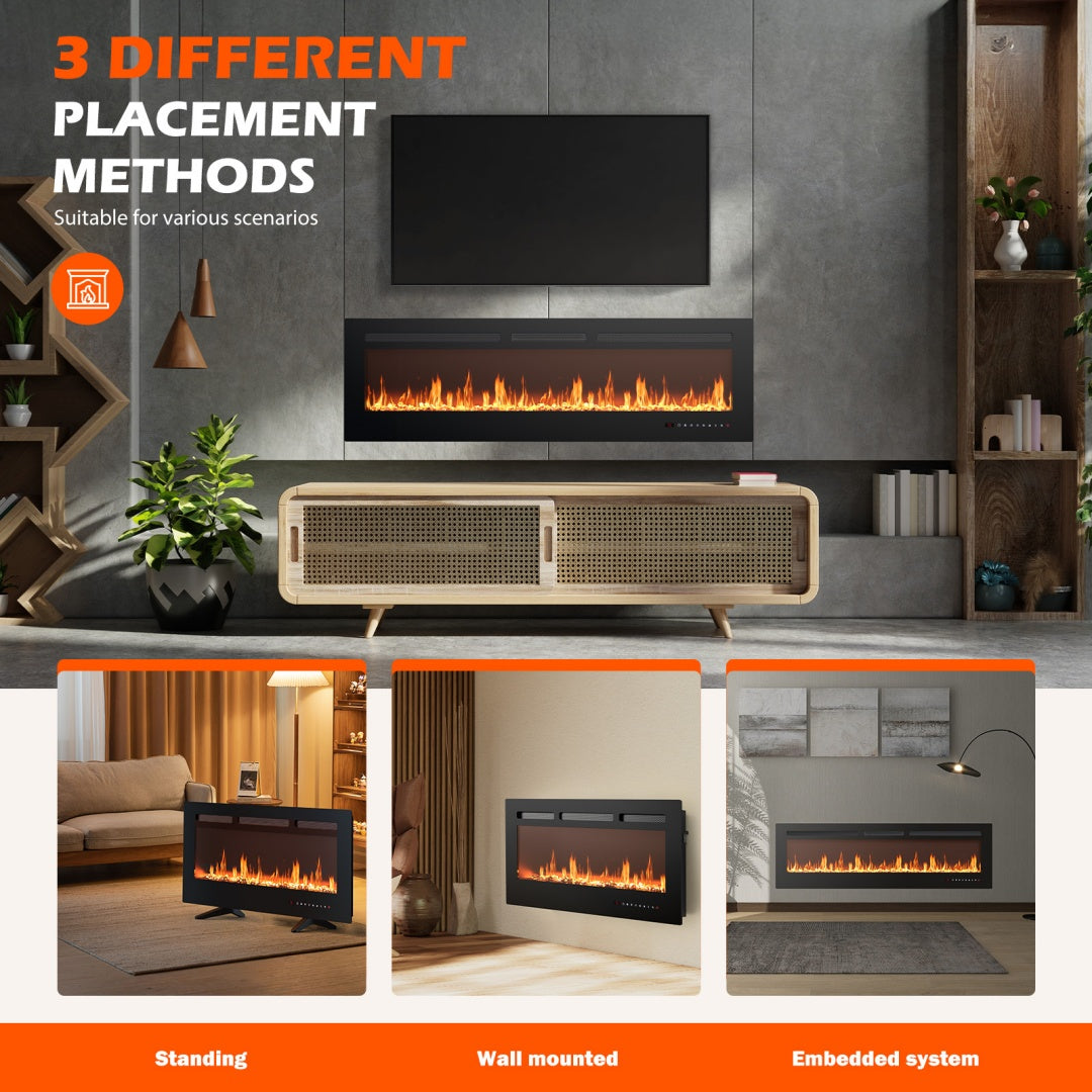 42" Electric Fireplace Insert Wall Mount or Recessed - 1500W Heater, 13 Flame Colors, Remote Control