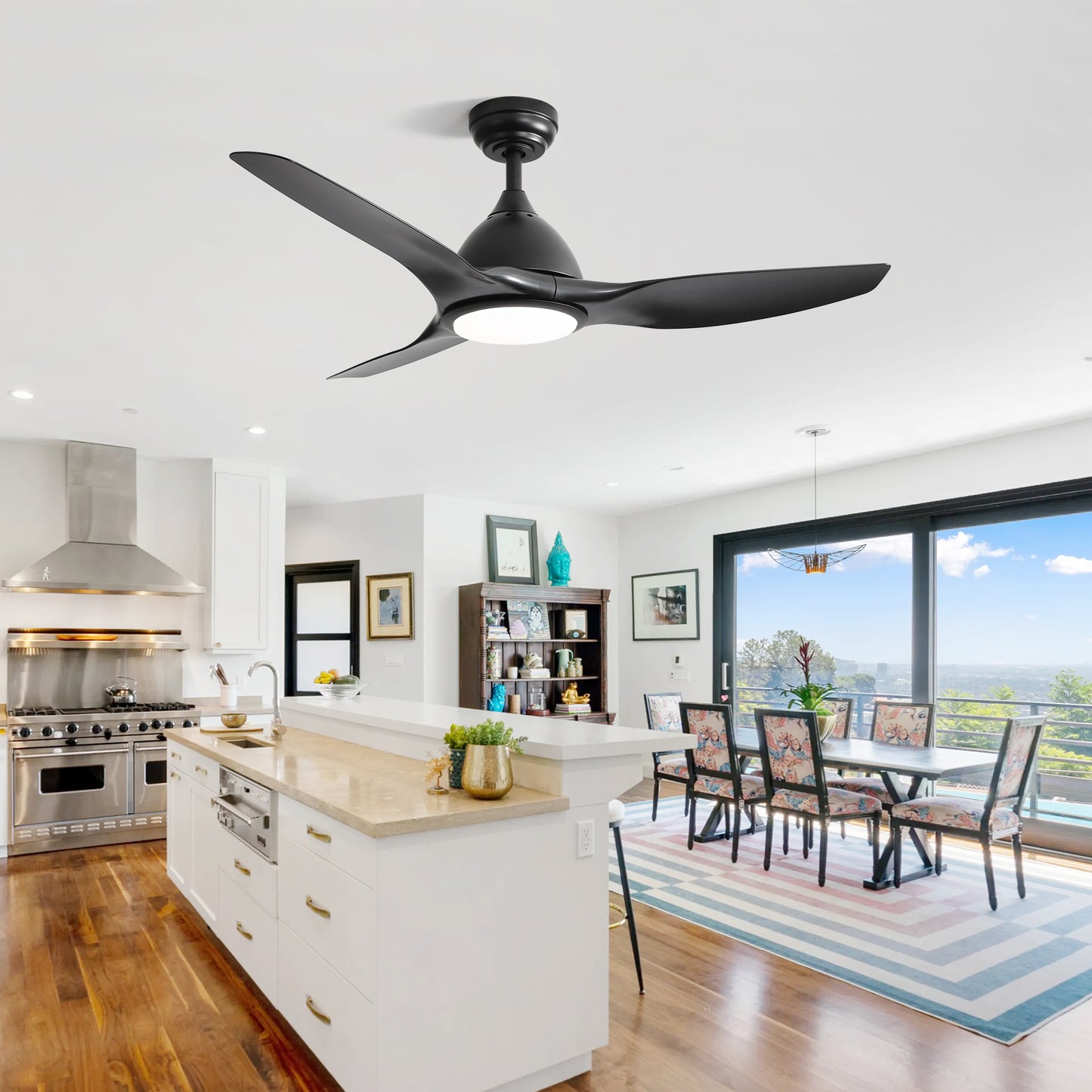 52" Modern Ceiling Fan with Light - 3-Blade ABS Airplane Style Fan with Remote, 3-Speed & Dimmable LED (Black)