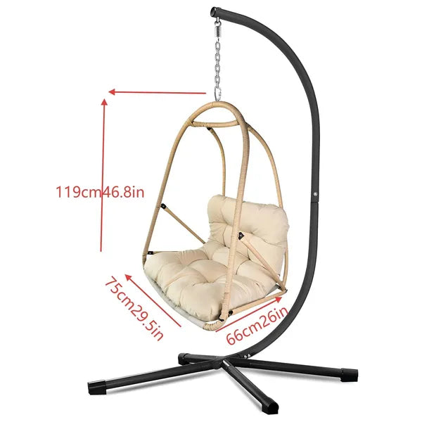 Foldable Egg Swing Chair with Stand - Indoor / Outdoor Hanging Lounge Chair (300 lb capacity, Khaki)