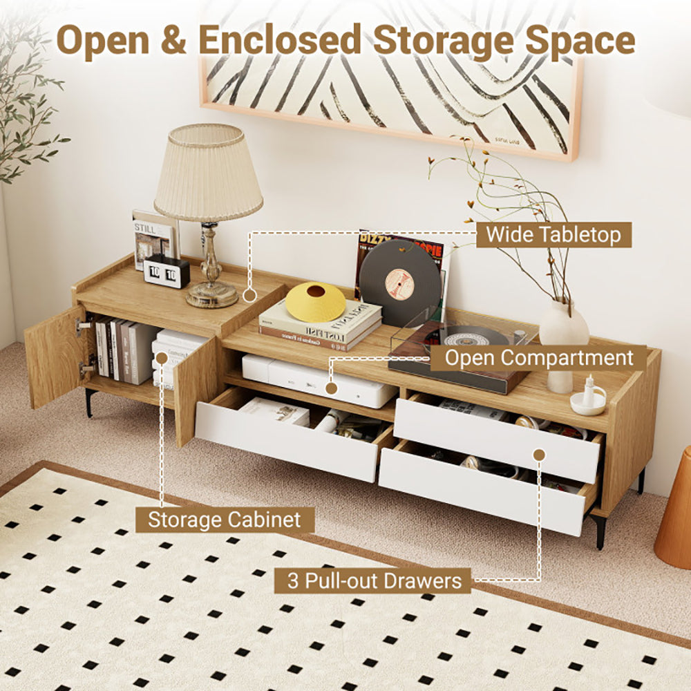 Mid-Century Modern TV Stand for TVs up to 80" - 71" Wood Entertainment Center with Drawers, Cabinet & Open Storage