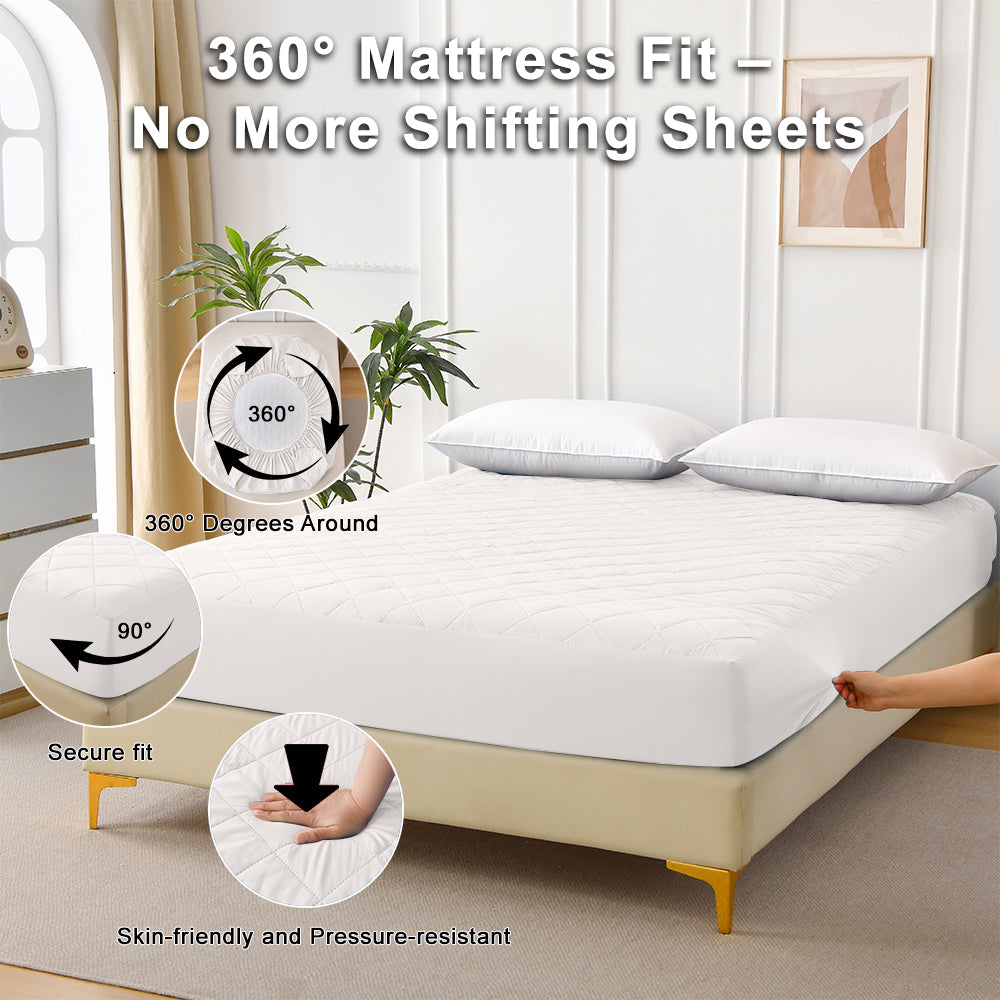 Waterproof Mattress Protector - Quilted Ultrasonic Cover, Twin/Full/Queen/King, Breathable and Machine Washable