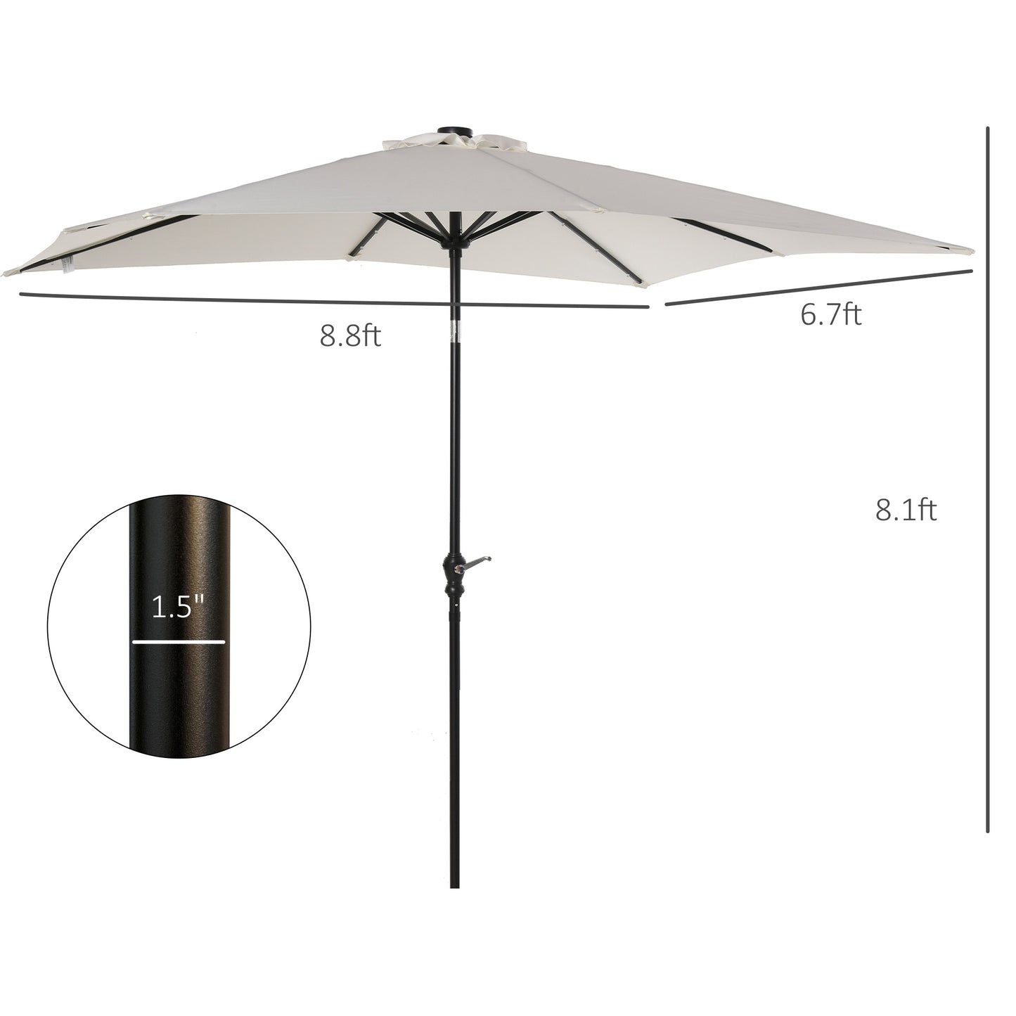 9x7ft Solar LED Patio Umbrella - Rectangular Outdoor Market Umbrella with Tilt & Crank (White)