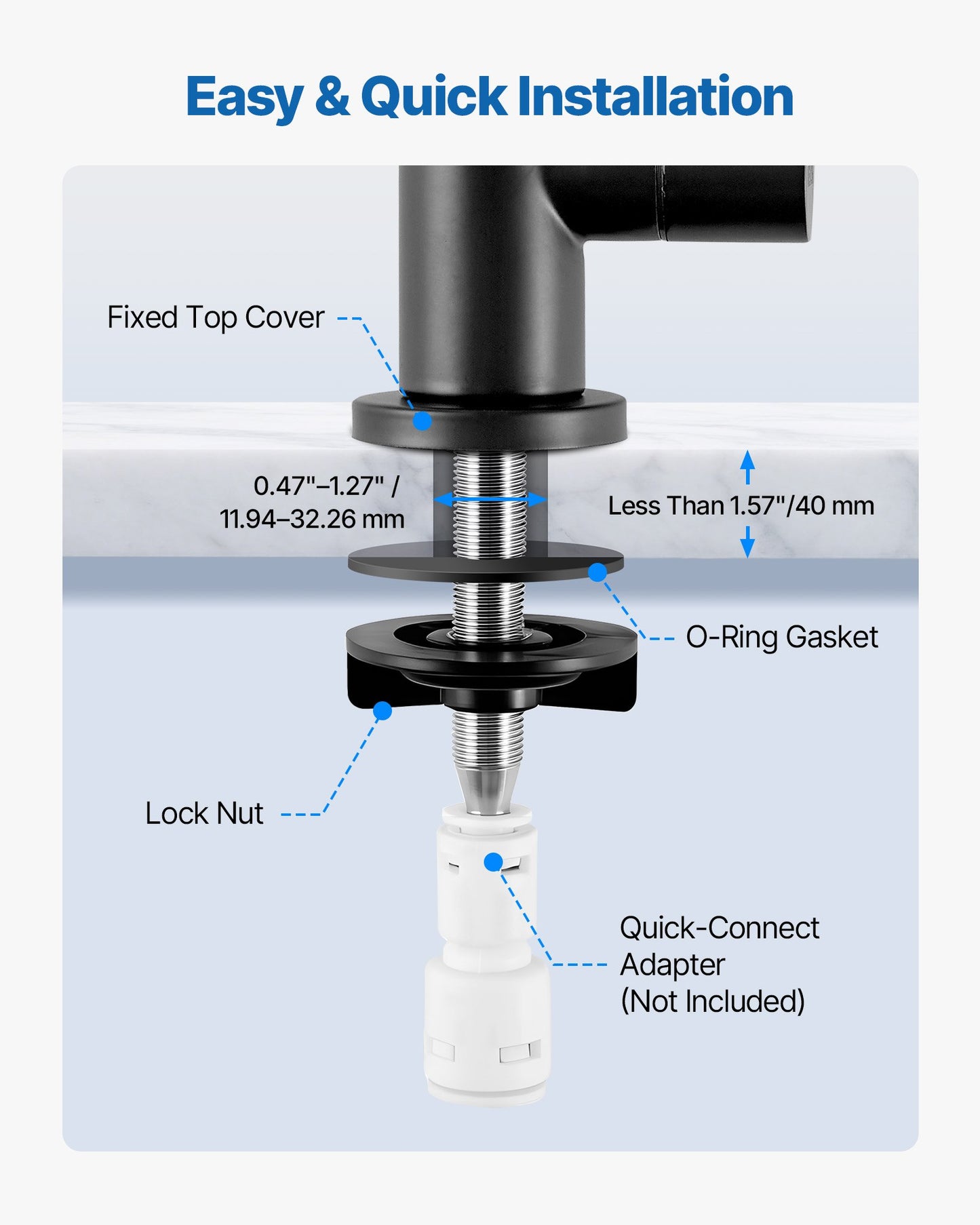 Matte Black Drinking Water Faucet - 360 degree Rotating Stainless Steel Filter Faucet for Reverse Osmosis Systems