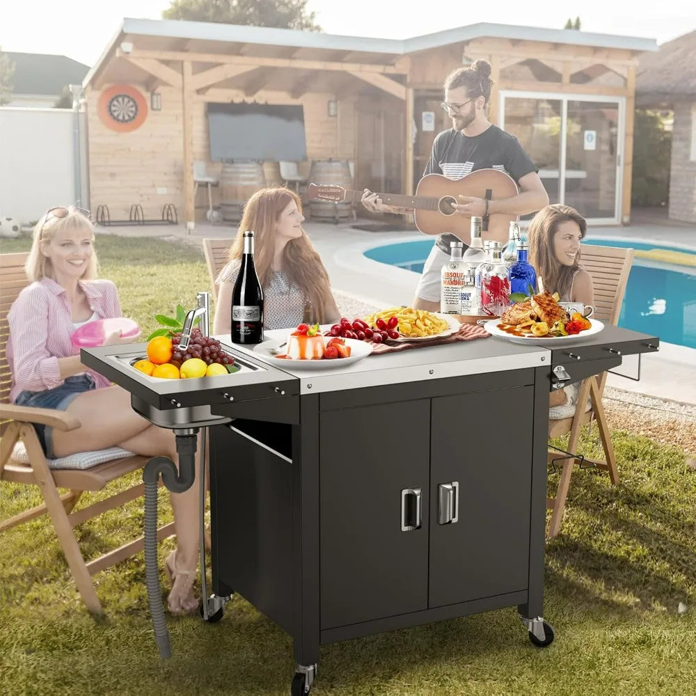 Compact 30" Outdoor Kitchen Island with Fold-Out Sink & 304 Stainless Steel Top