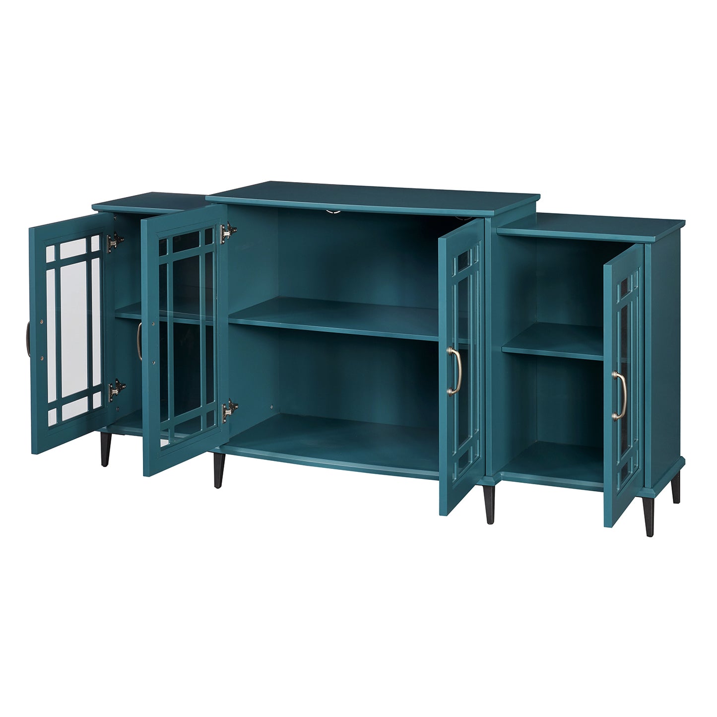 The "Artisan Teal" 62" Buffet & Media Console | Geometric Glass Doors with 8-Leg Stability System