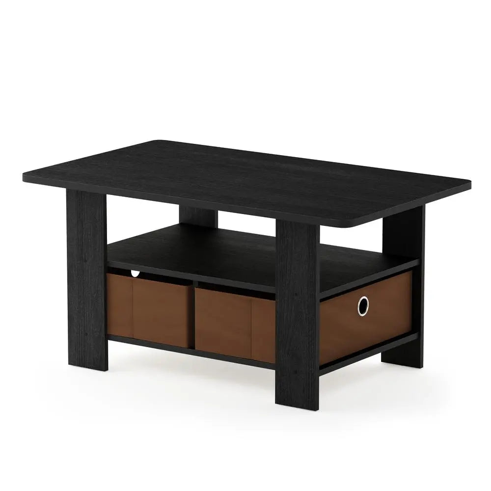 Furinno Andrey Compact Coffee Table with Storage Bin – Americano & Medium Brown