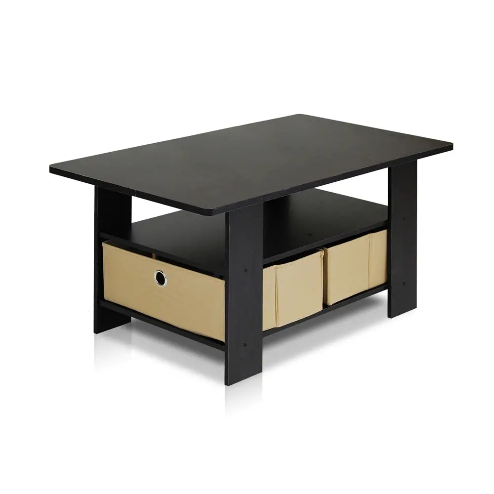 Furinno Modern Coffee Table with Storage Bin Drawer – Espresso & Brown
