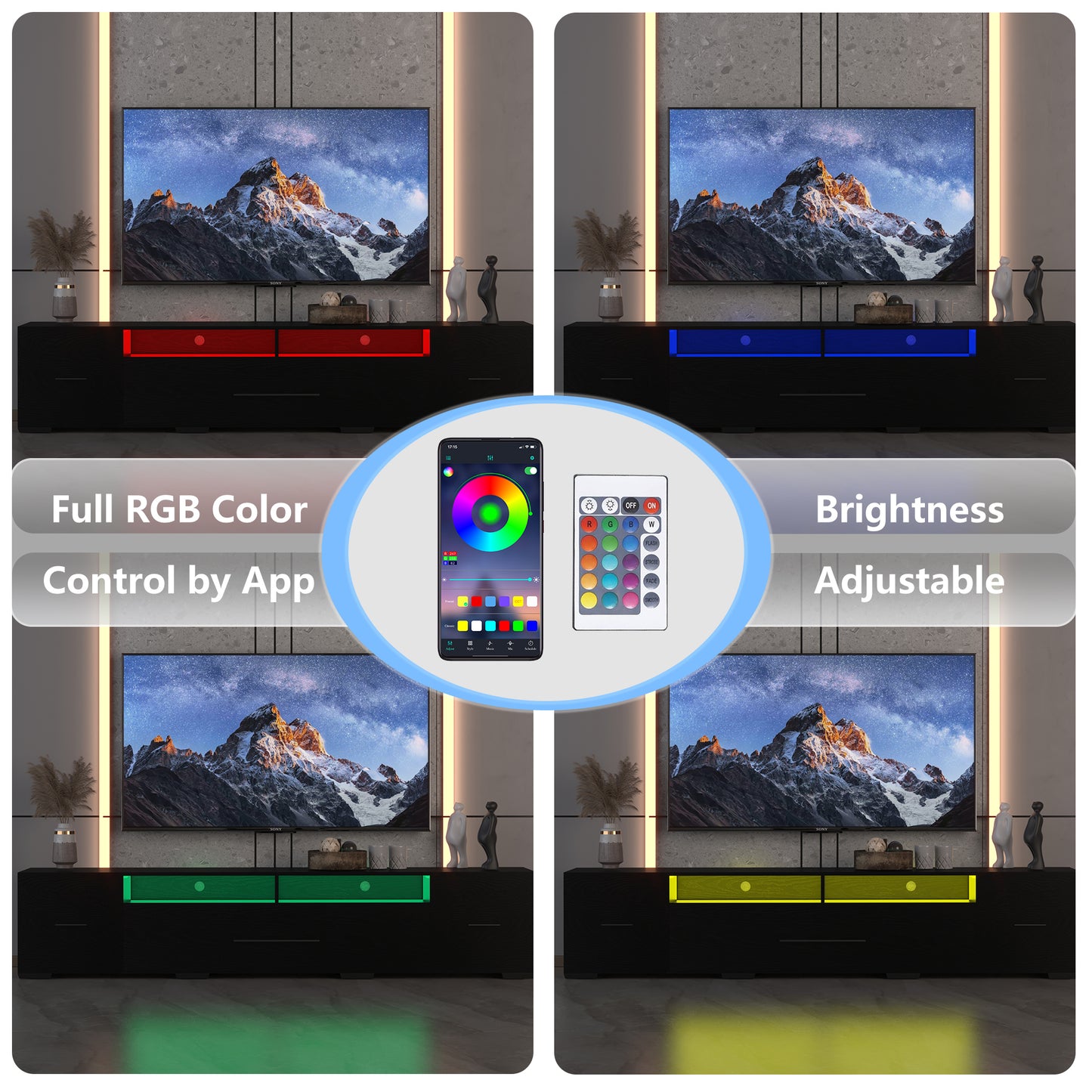 80" LED TV Stand with App Control - RGB Entertainment Center with Storage for Living Room or Gaming Setup