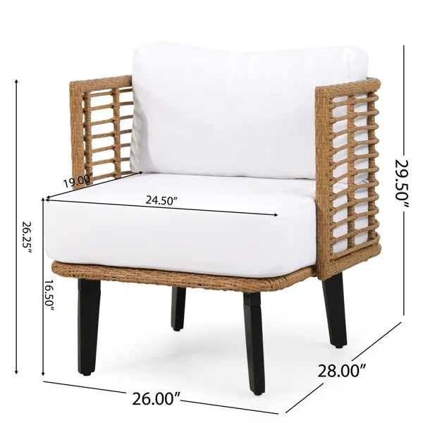 Woven Outdoor Club Chair with Cushions - Modern Rattan Accent Chair for Patio, Porch & Lounge Spaces