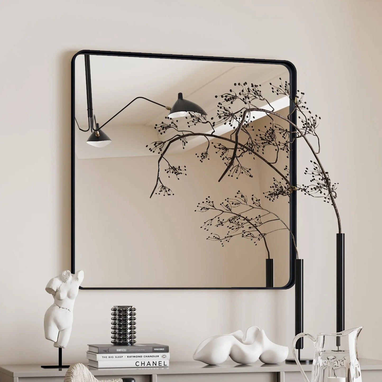 36" Modern Square Metal Framed Wall Mirror – Matte Black
