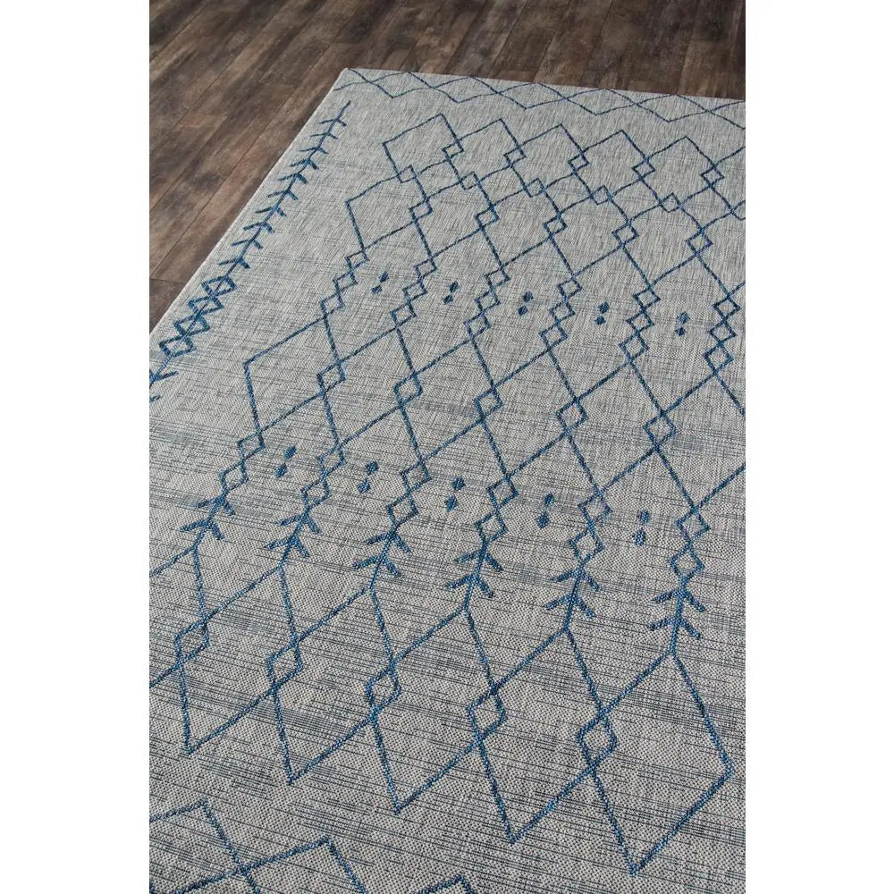 Momeni 7'10" x 10'10" Indoor/Outdoor Southwestern Area Rug – Grey & Blue Geometric Trellis