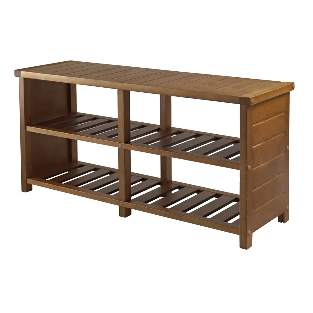 Winsome Keystone Solid Wood Shoe Bench – Teak Finish Storage Organizer