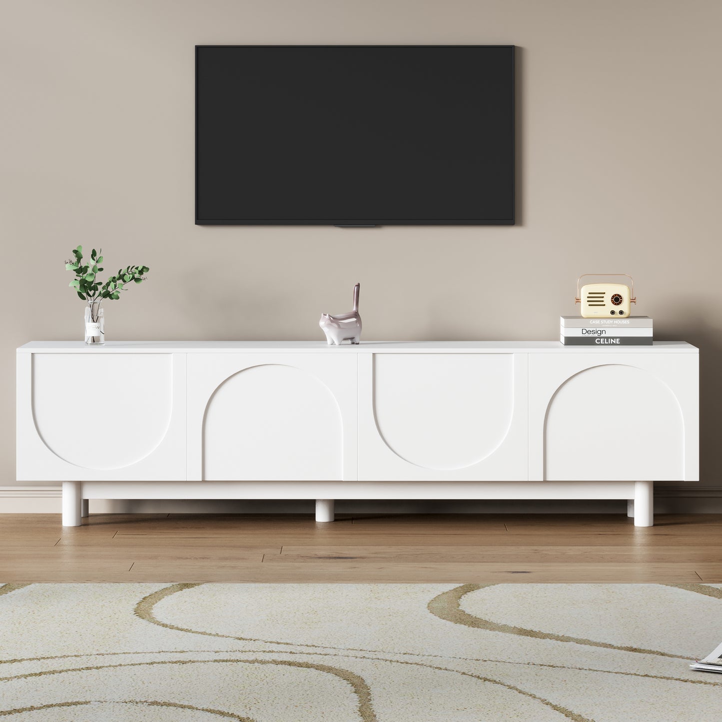 Modern White TV Stand with Arch Doors - 70.8" Minimalist Entertainment Center for TVs up to 78"