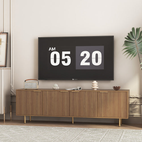 Modern 68" Fluted TV Stand with Storage Doors - Wood Media Console for 55" to 75" TVs