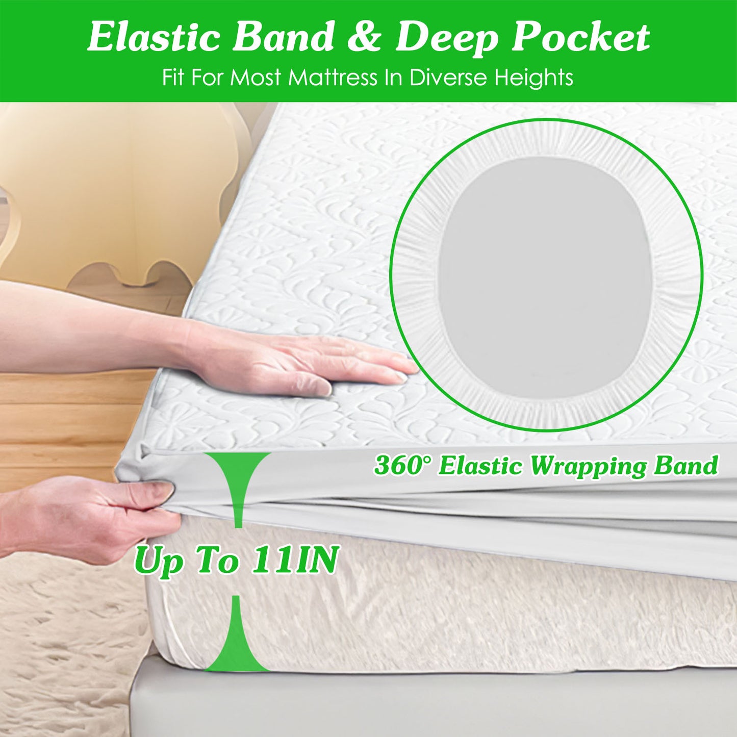 Quiet Waterproof Mattress Protector - Soft Quilted Full Size Cover with Deep Pocket Fit (Up to 11")