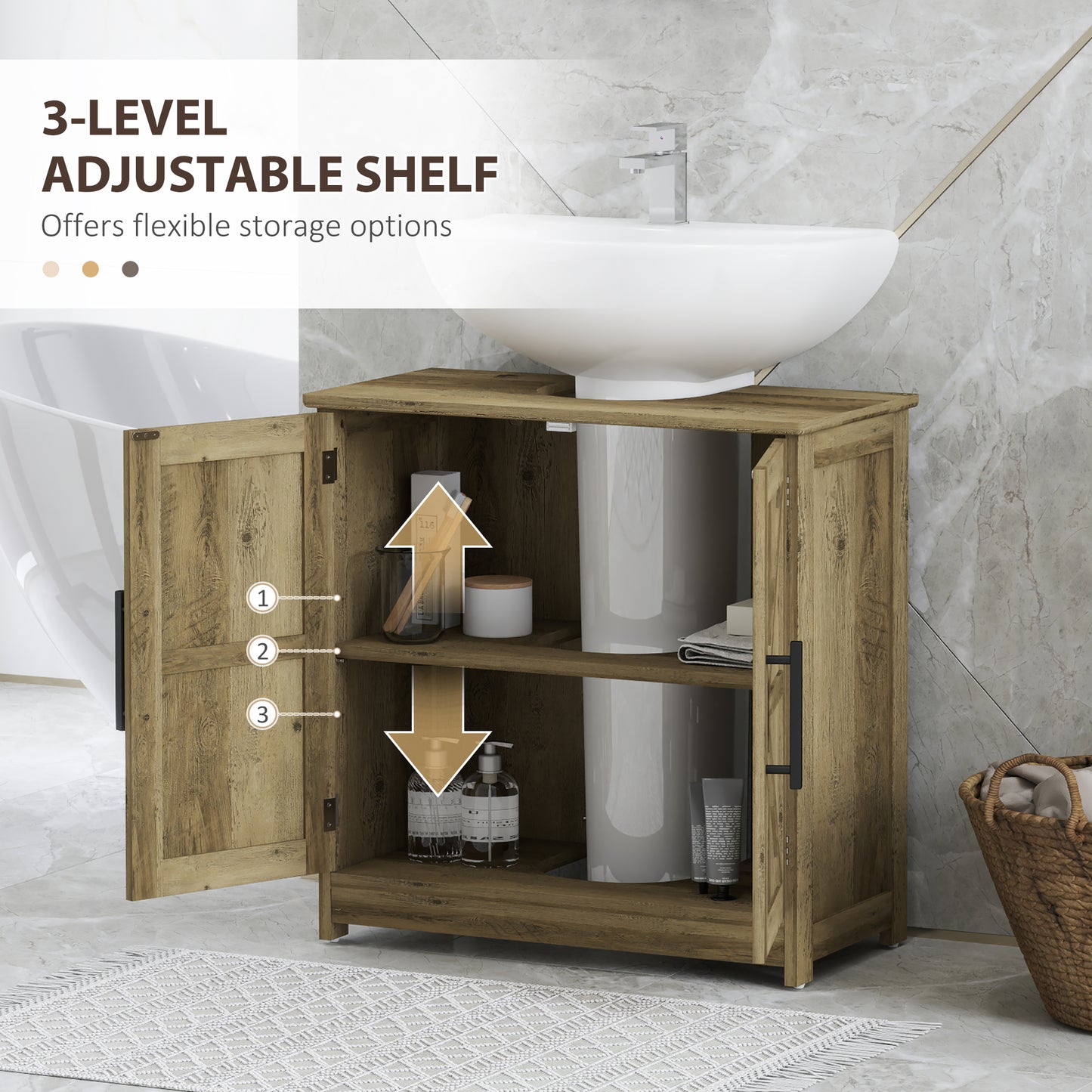 Farmhouse Pedestal Sink Storage Cabinet with Barn Doors - Bathroom Organizer with Adjustable Shelf - Space-Saving Vanity Base (Light Gray)