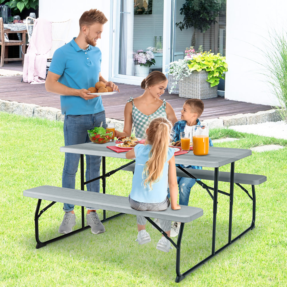 Folding Picnic Table with Benches - Indoor Outdoor Table Set (Seats 4 Adults or 6 Children) | Backyard, Camping & Patio Use