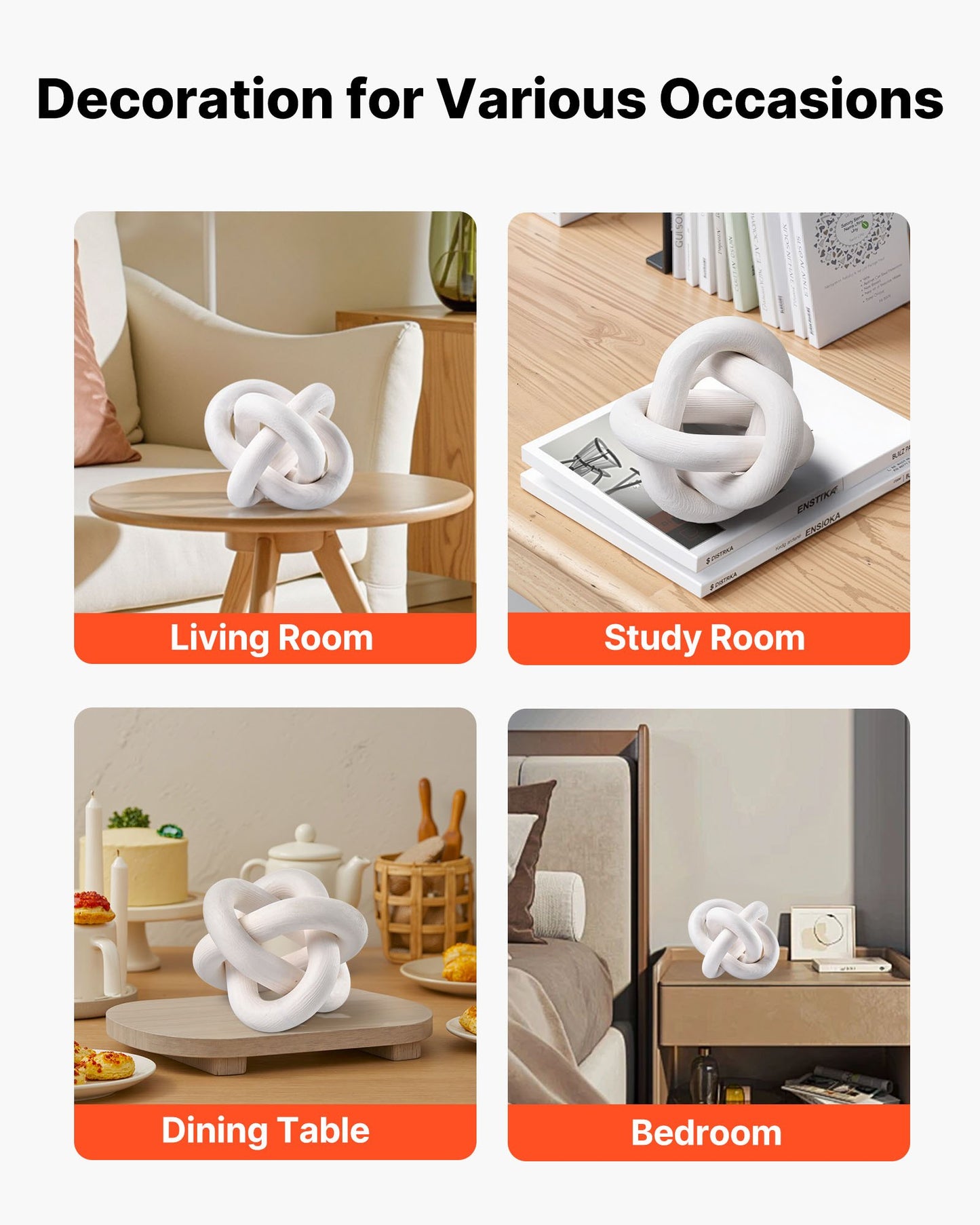 Modern Wooden Chain Link Decor - Hand-Carved 3-Link Sculptural Accent for Coffee Table, Shelf & Home Styling