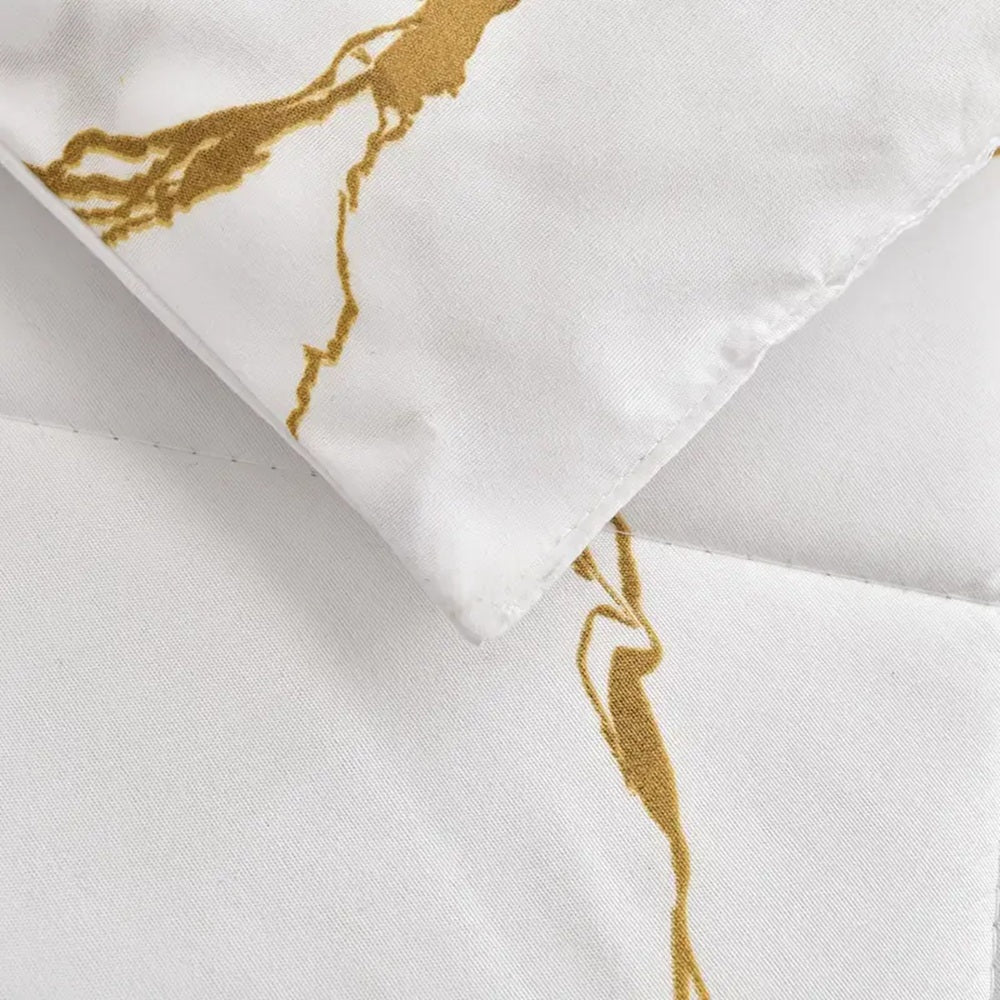White Marble Duvet Cover Set with Gold Veining - Luxury Soft Bedding Set (Twin, Queen, King) | Modern Hotel Style Comforter Cover
