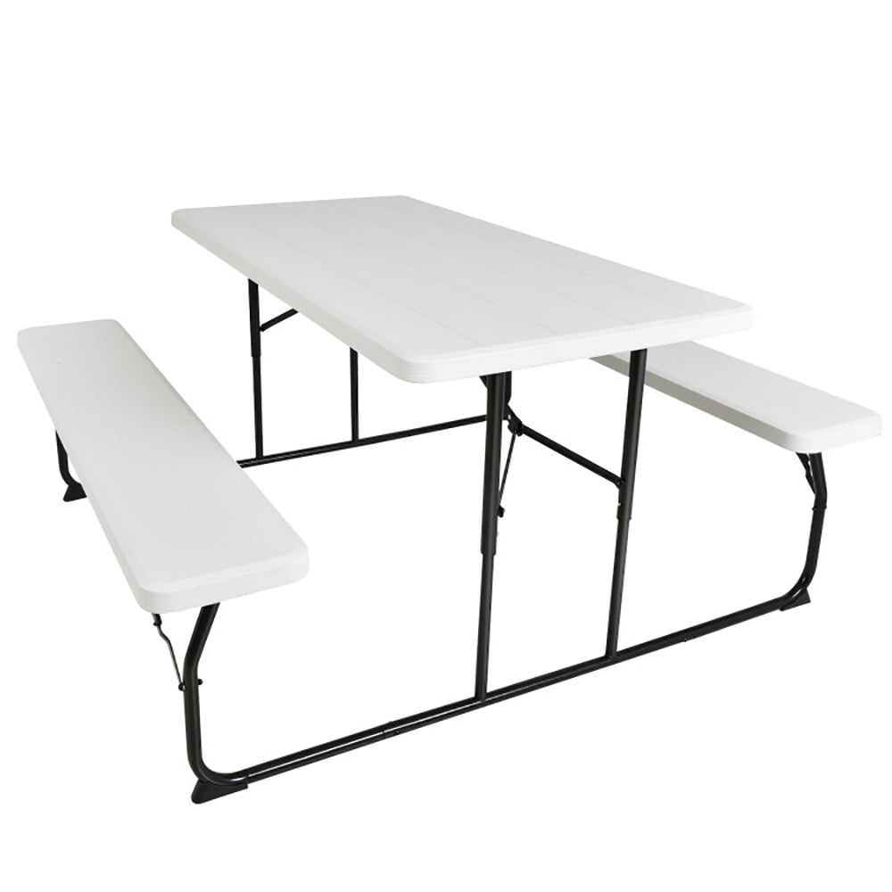 Folding Picnic Table with Benches - Indoor Outdoor Table Set (Seats 4 Adults or 6 Children) | Backyard, Camping & Patio Use