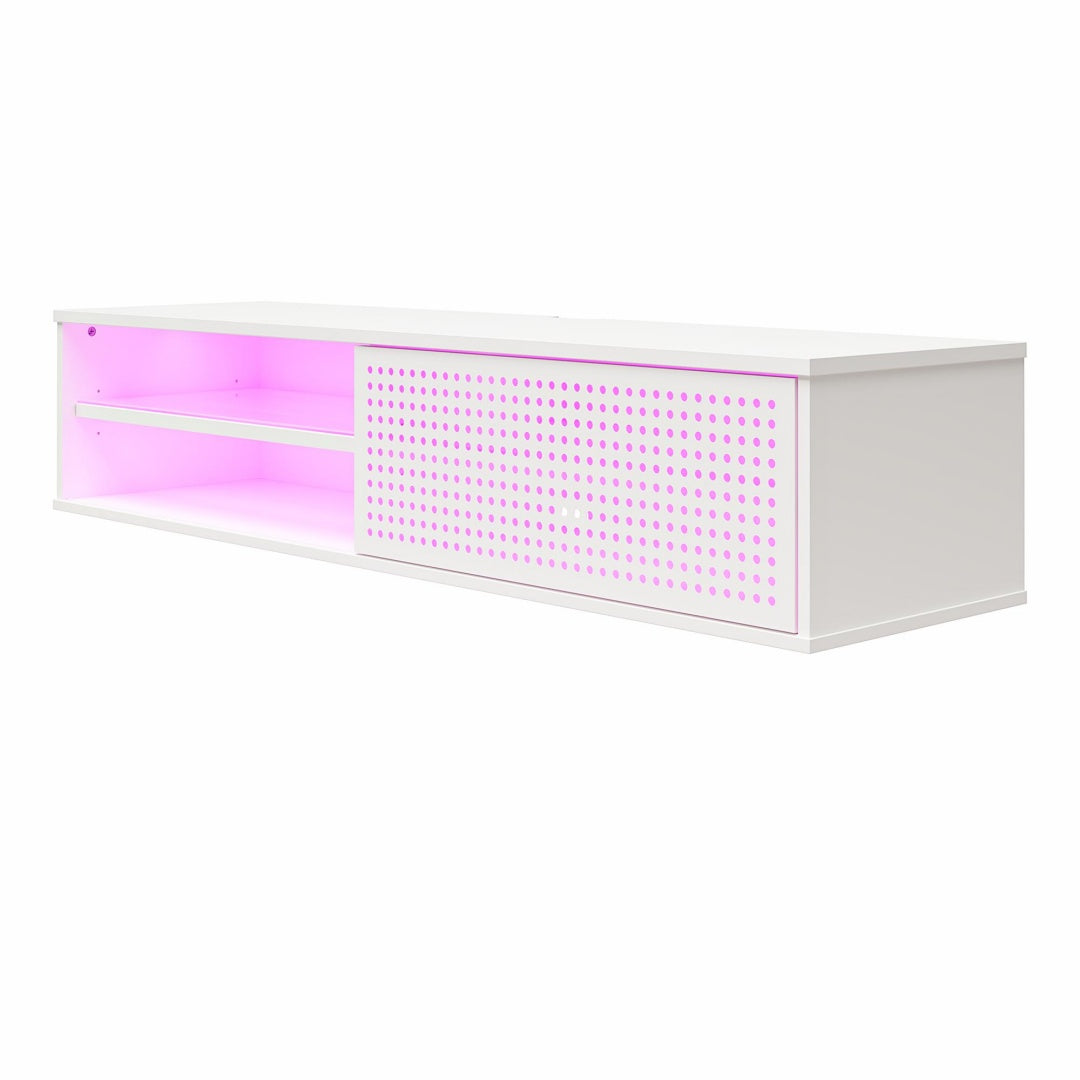 Floating TV Stand with LED Lights - Wall Mounted Gaming Media Console (Up to 60" TVs, White)