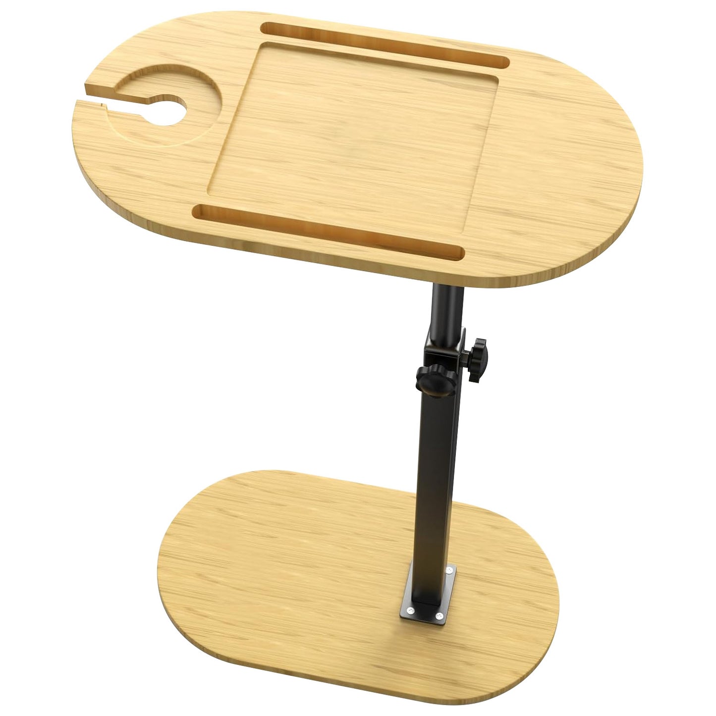Adjustable C-Shaped Bath Tray Table - 360 degree Rotating Bamboo Bath Caddy for Tub, Sofa or Bed, Freestanding Side Table
