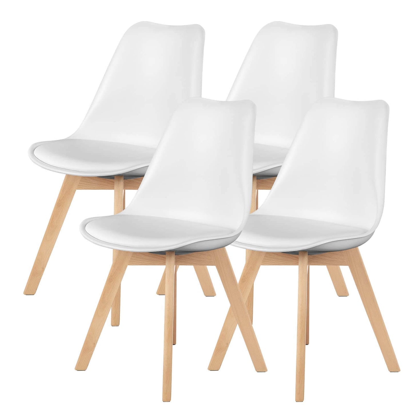 Modern PU Leather Dining Chairs Set of 4 - Upholstered Mid-Century Kitchen & Dining Room Chairs with Wood Legs