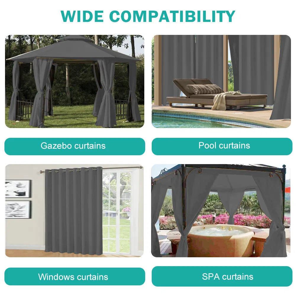 Indoor/Outdoor Blackout Curtain Panel (50" x 84") - Weather-Resistant, Grommet Top - Beige, Light Gray, Dark Gray