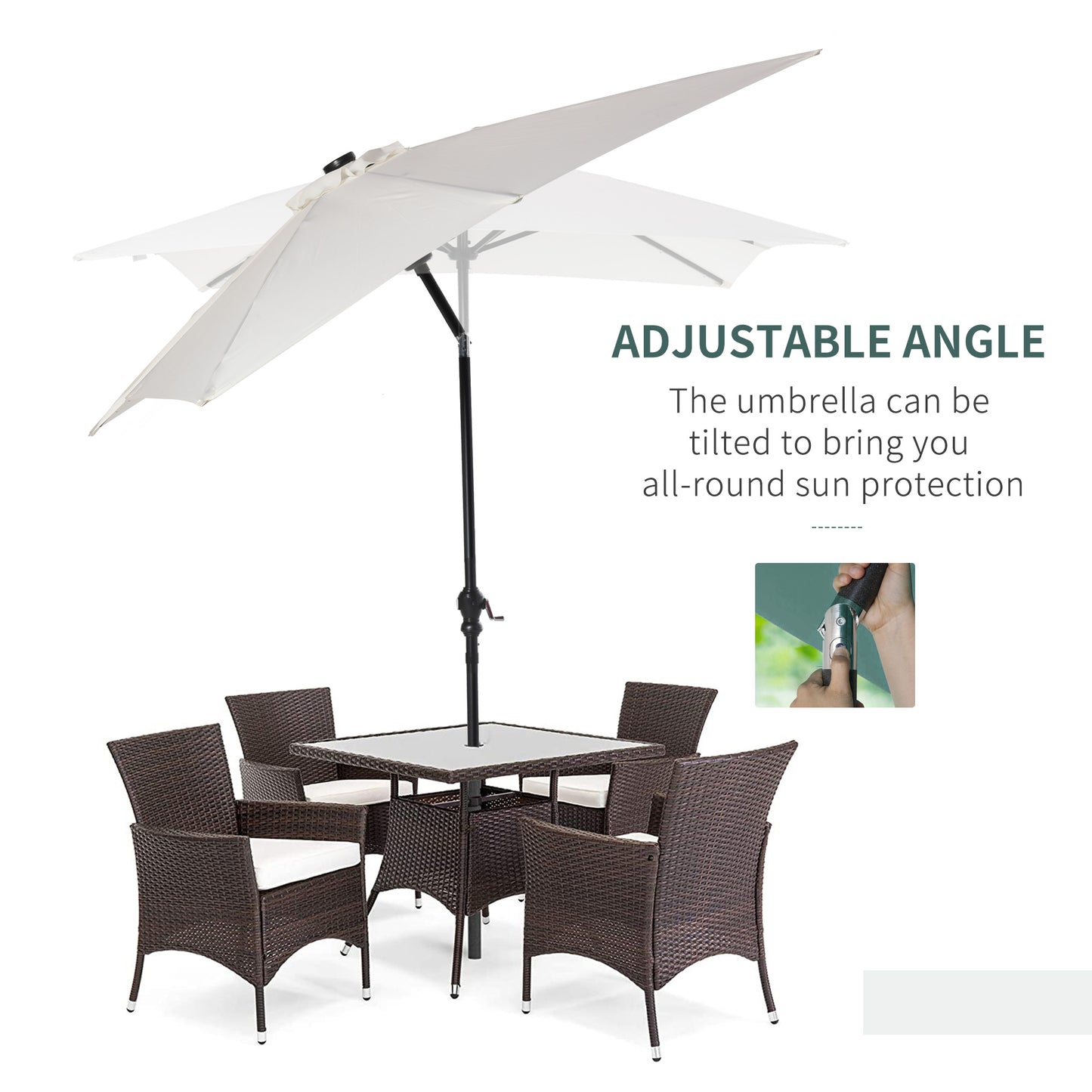 9x7ft Solar LED Patio Umbrella - Rectangular Outdoor Market Umbrella with Tilt & Crank (White)
