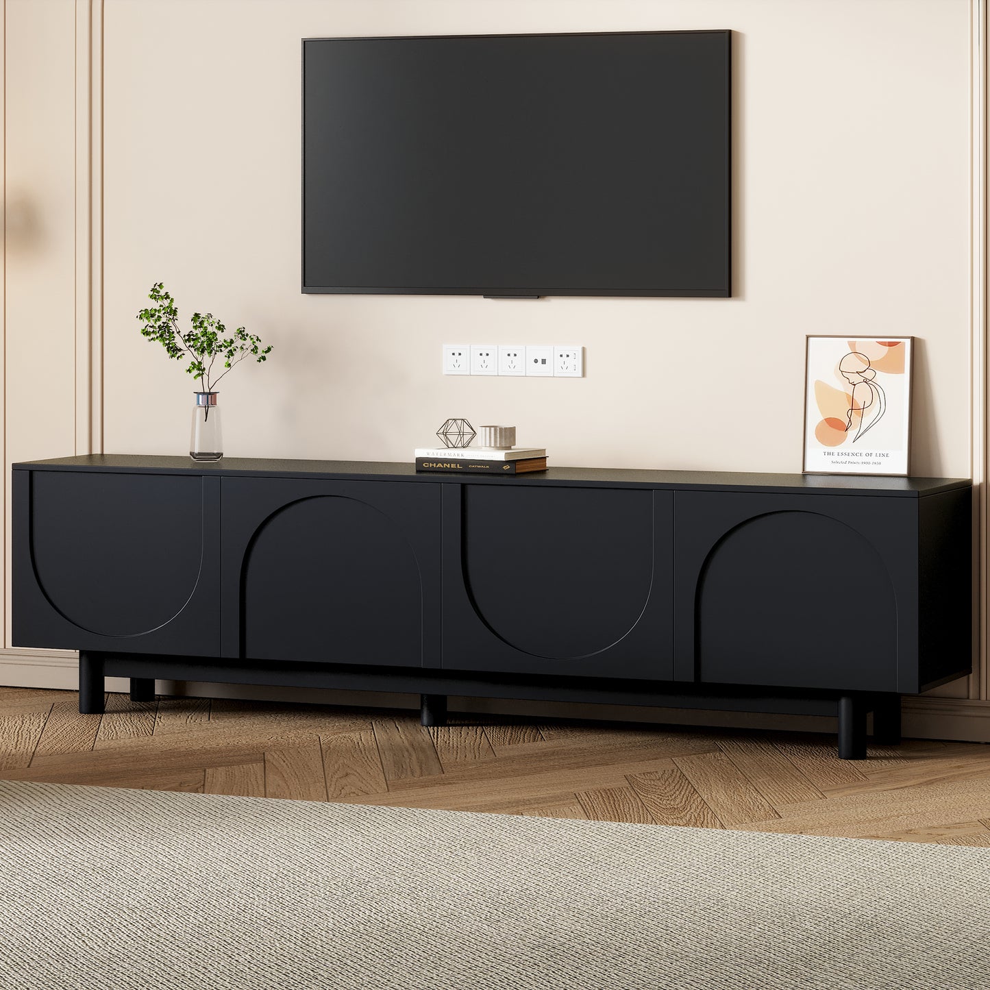 Modern Black TV Stand with Arch Doors - 70.8" Minimalist Entertainment Center for TVs up to 78"