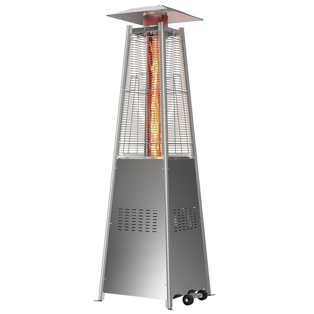 Outdoor Pyramid Patio Heater 48,000 BTU - Propane Heater with Wheels & Safety Shutoff (LED or Stainless Steel Options)