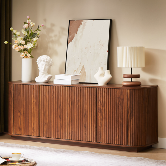 64" Fluted Sideboard Cabinet - Modern Walnut Storage Console for Living Room, Entryway or TV Stand