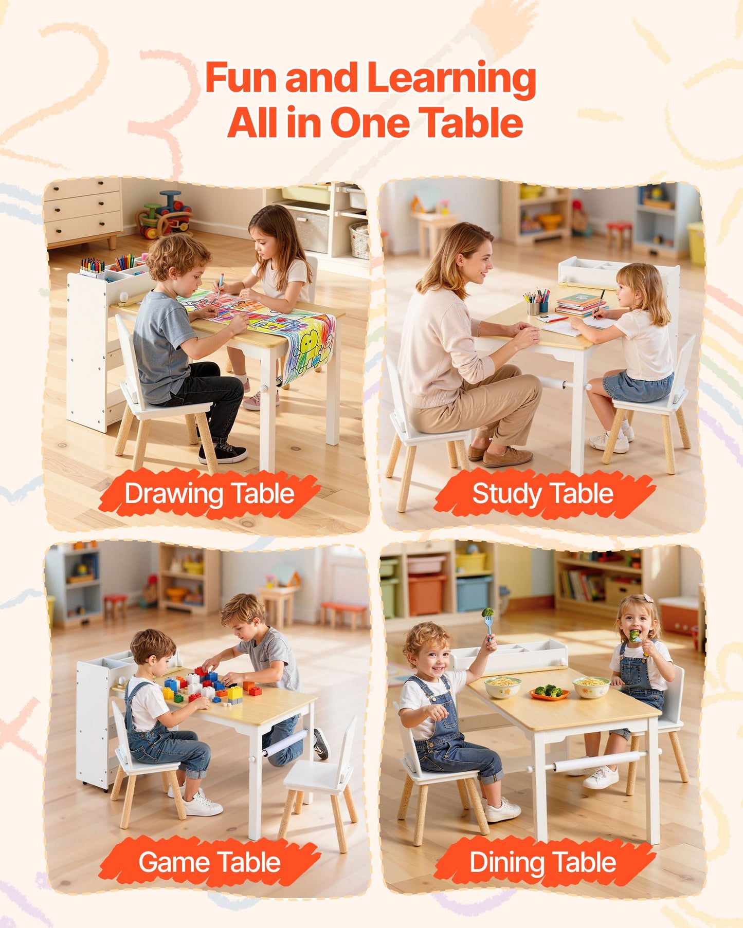 Kids Art Table & Chair Set with Storage - Toddler Activity Table for Drawing, Crafts & Play (2 Chairs)