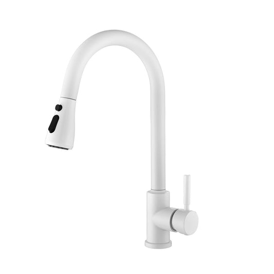 Pull-Down Kitchen Faucet with Sprayer - Single Handle, 3 Spray Modes (White)