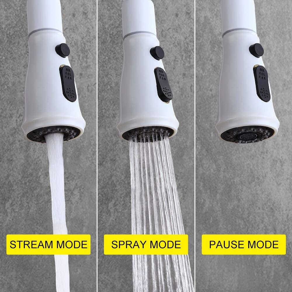 Pull-Down Kitchen Faucet with Sprayer - Single Handle, 3 Spray Modes (White)