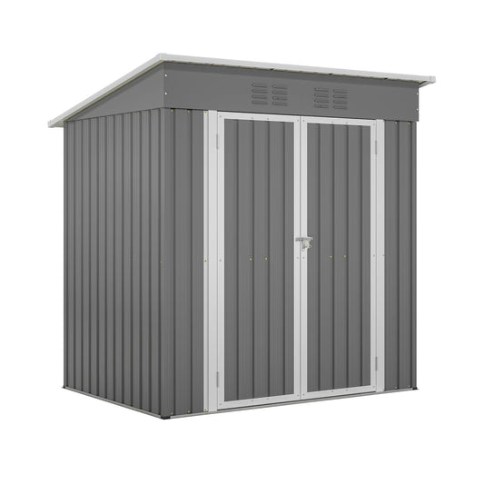6'x4' Outdoor Metal Storage Shed with Lockable Doors & Floor Frame - Weather-Resistant Garden Tool Shed for Backyard, Patio & Trash Storage