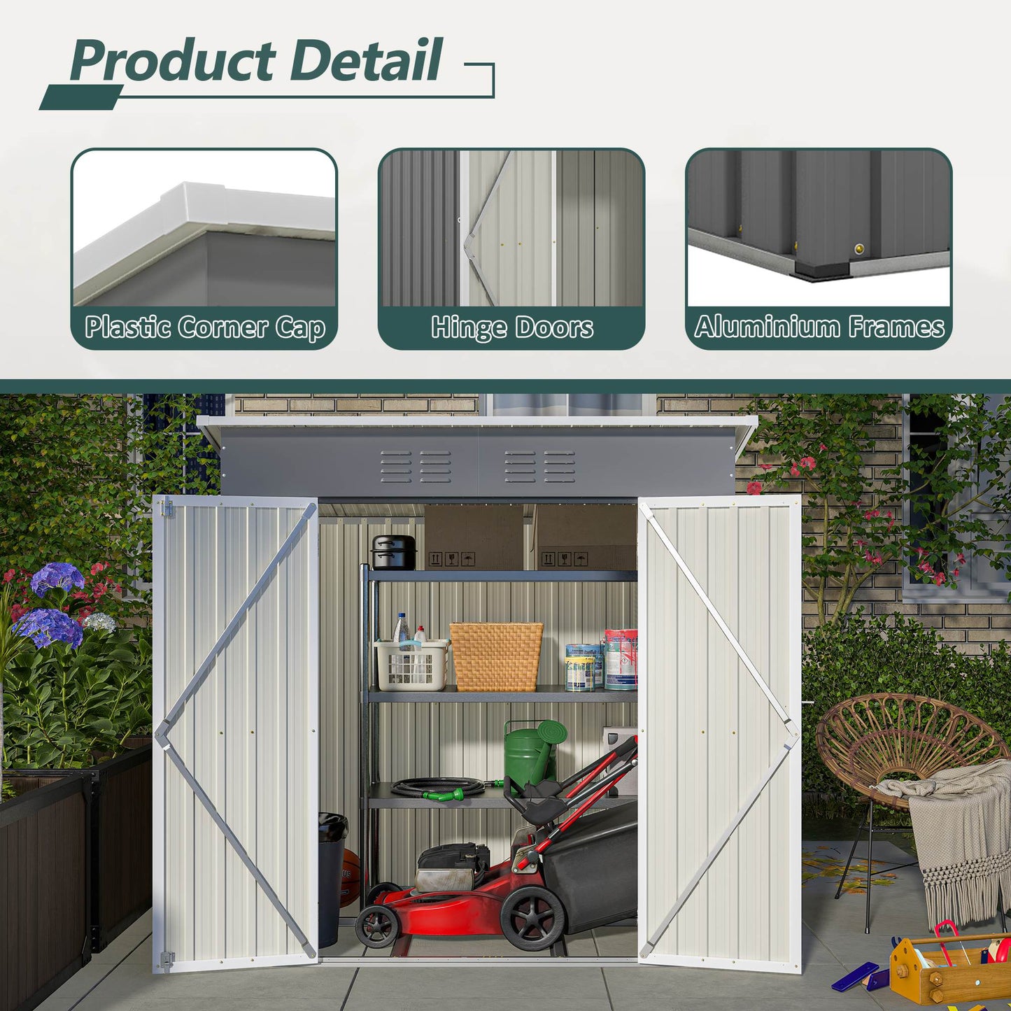 6'x4' Outdoor Metal Storage Shed with Lockable Doors & Floor Frame - Weather-Resistant Garden Tool Shed for Backyard, Patio & Trash Storage