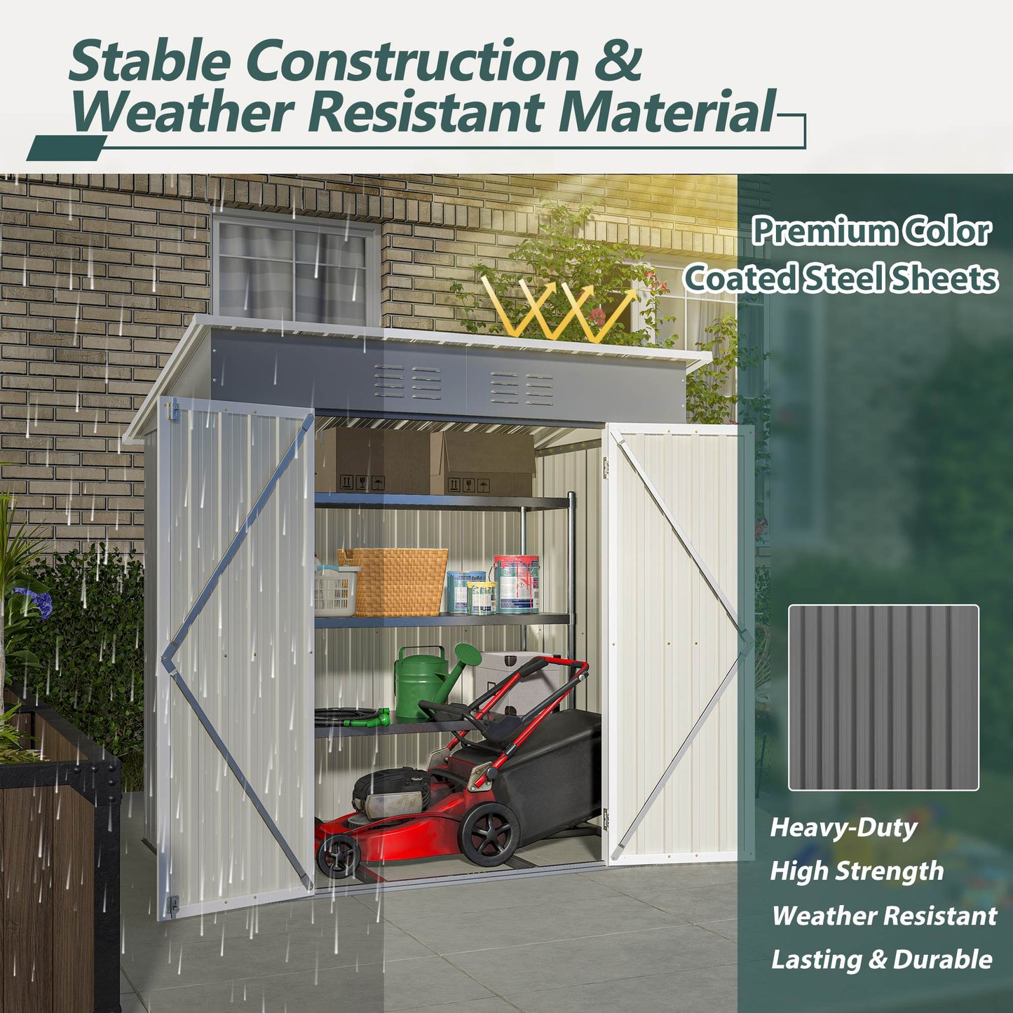6'x4' Outdoor Metal Storage Shed with Lockable Doors & Floor Frame - Weather-Resistant Garden Tool Shed for Backyard, Patio & Trash Storage