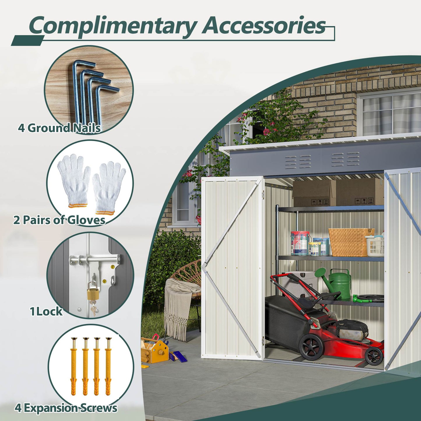 6'x4' Outdoor Metal Storage Shed with Lockable Doors & Floor Frame - Weather-Resistant Garden Tool Shed for Backyard, Patio & Trash Storage