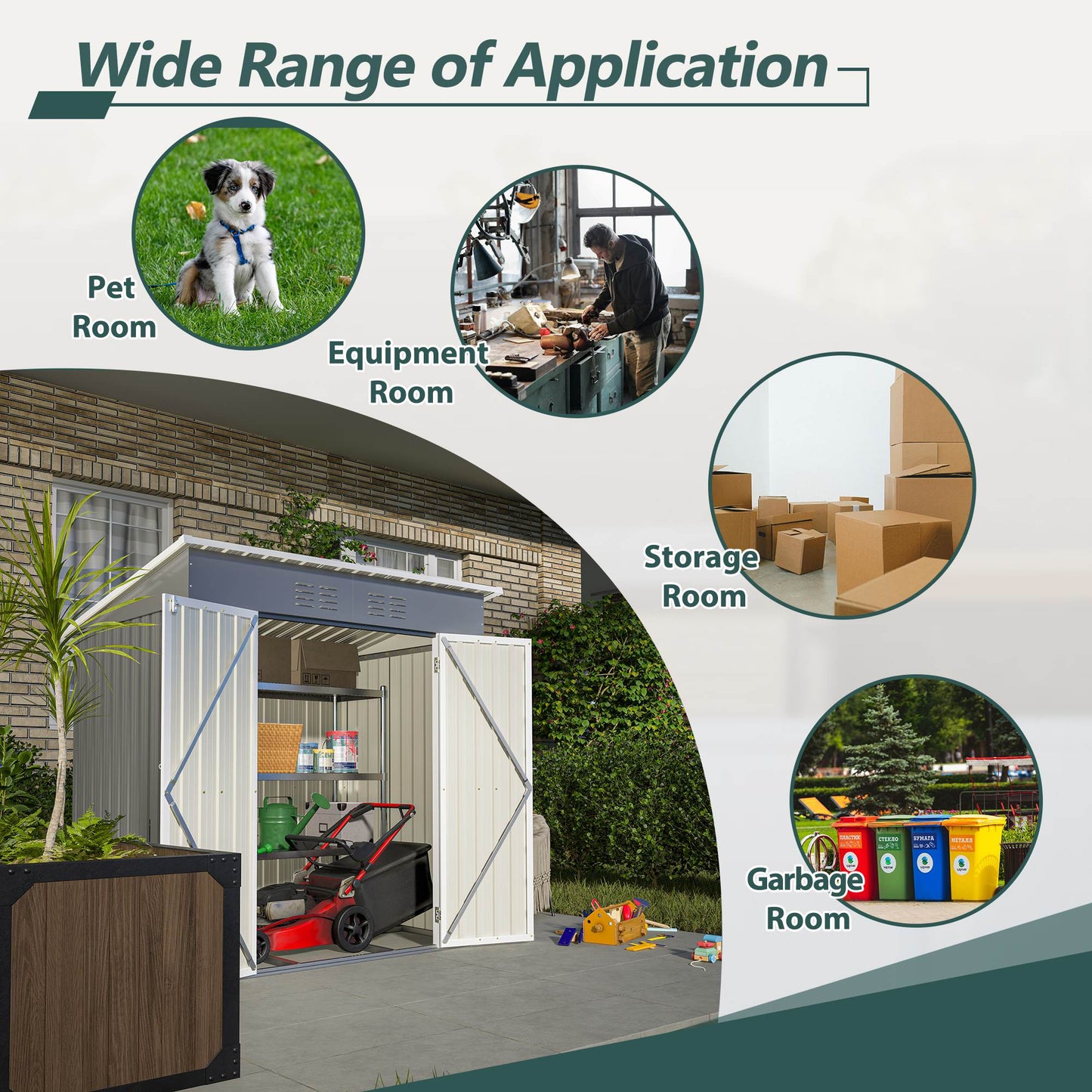 6'x4' Outdoor Metal Storage Shed with Lockable Doors & Floor Frame - Weather-Resistant Garden Tool Shed for Backyard, Patio & Trash Storage