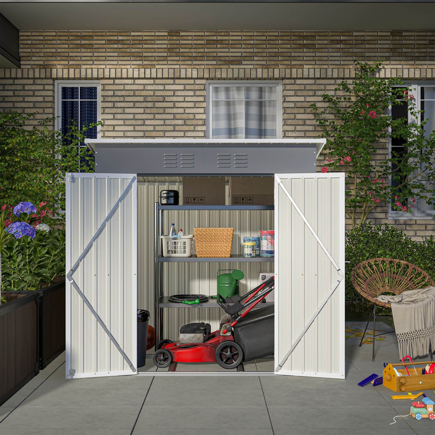 6'x4' Outdoor Metal Storage Shed with Lockable Doors & Floor Frame - Weather-Resistant Garden Tool Shed for Backyard, Patio & Trash Storage
