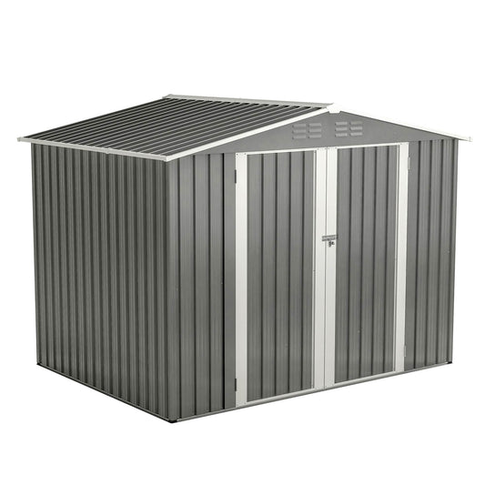 8x6 ft Outdoor Metal Storage Shed with Floor Frame - Waterproof Garden Tool Shed with Lockable Doors & Air Vents - Backyard Storage House (Gray)
