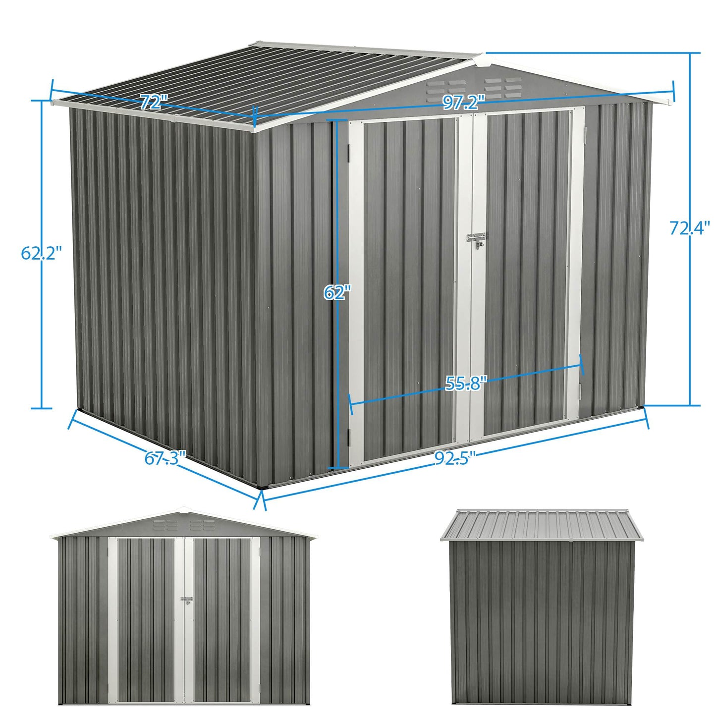 8x6 ft Outdoor Metal Storage Shed with Floor Frame - Waterproof Garden Tool Shed with Lockable Doors & Air Vents - Backyard Storage House (Gray)