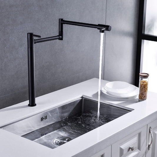 Matte Black Pot Filler Faucet with Dual Handles - 360 degree Swivel Kitchen Faucet with Folding Arm - Deck Mount Brass Pot Filler