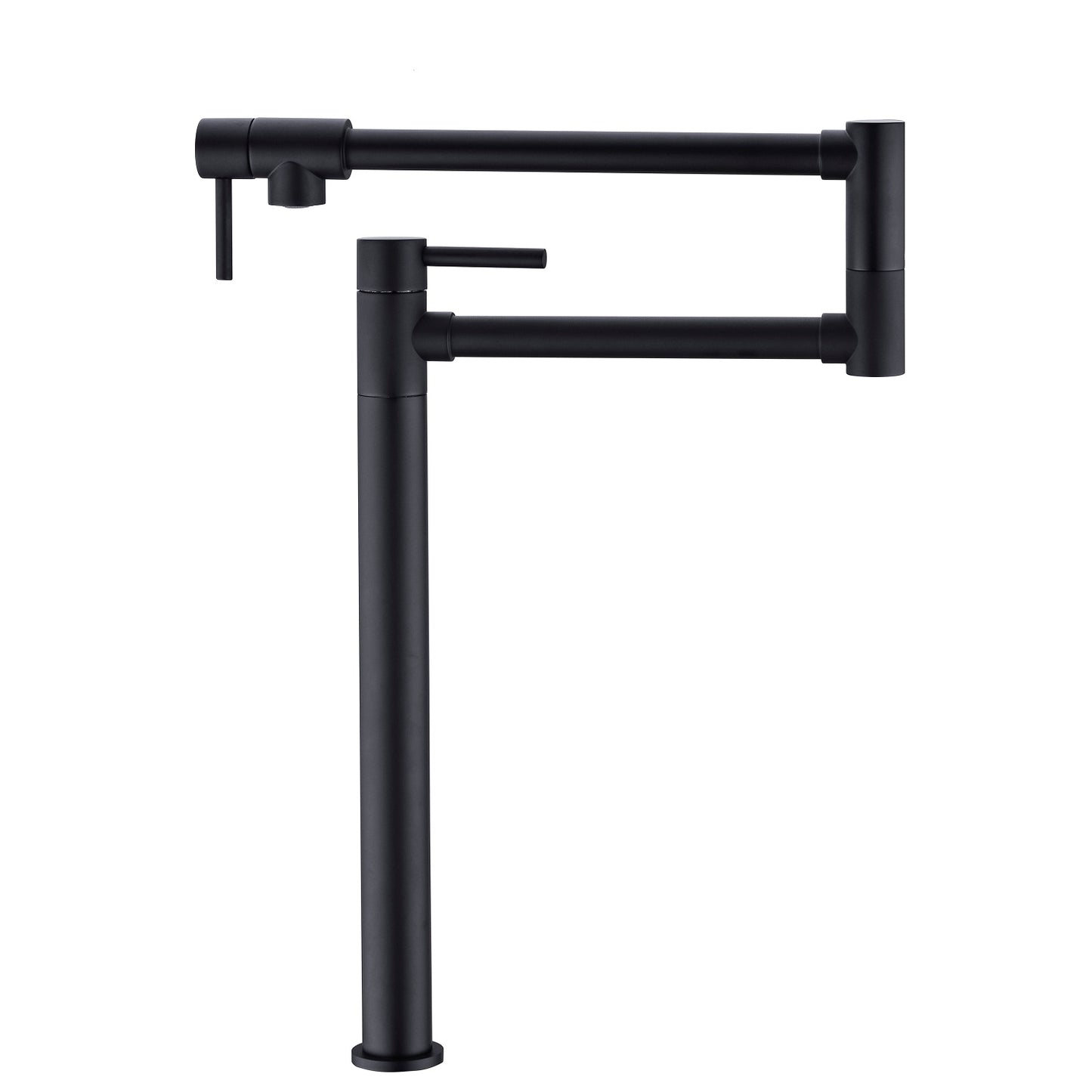 Matte Black Pot Filler Faucet with Dual Handles - 360 degree Swivel Kitchen Faucet with Folding Arm - Deck Mount Brass Pot Filler