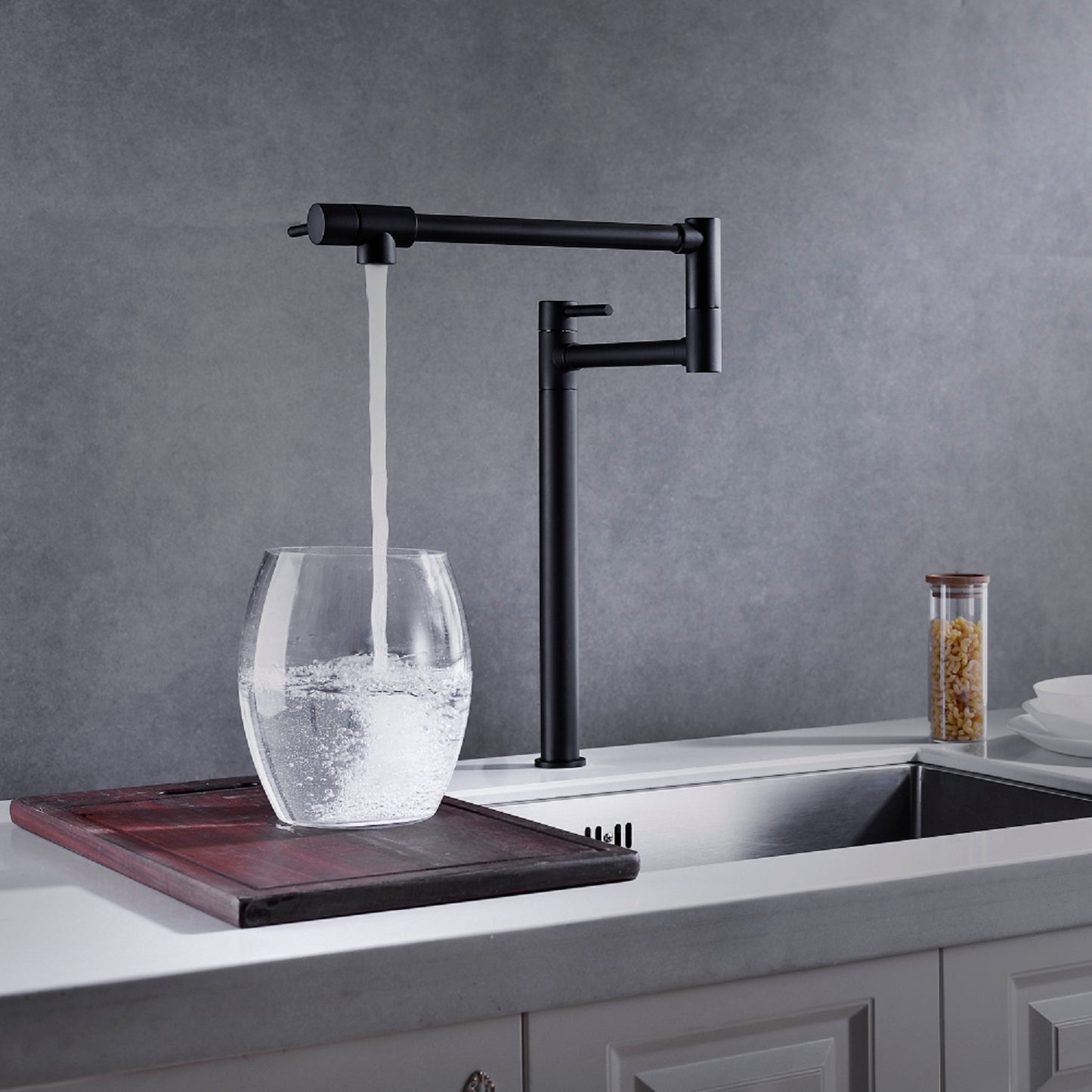 Matte Black Pot Filler Faucet with Dual Handles - 360 degree Swivel Kitchen Faucet with Folding Arm - Deck Mount Brass Pot Filler