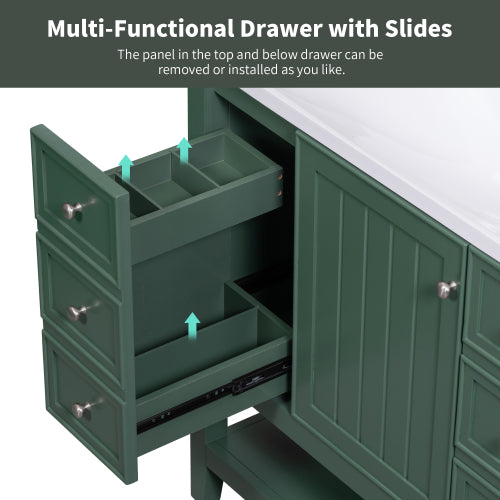 36" Bathroom Vanity With Sink - Modern Storage Cabinet with Drawers & Open Shelf (Green or White)