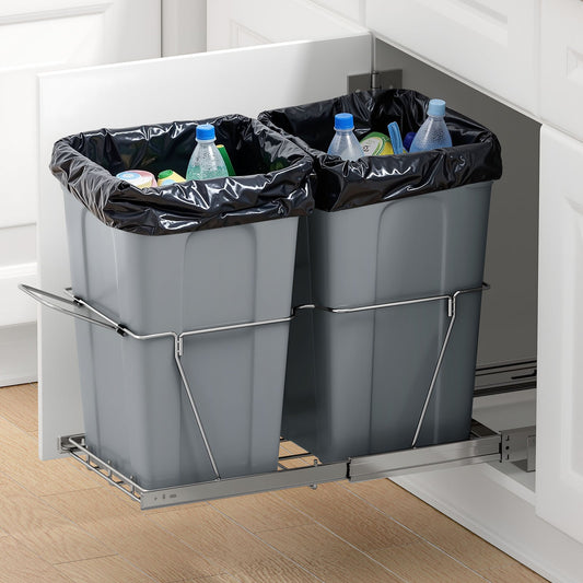 Under-Cabinet Dual 27QT Pull-Out Trash & Recycling System