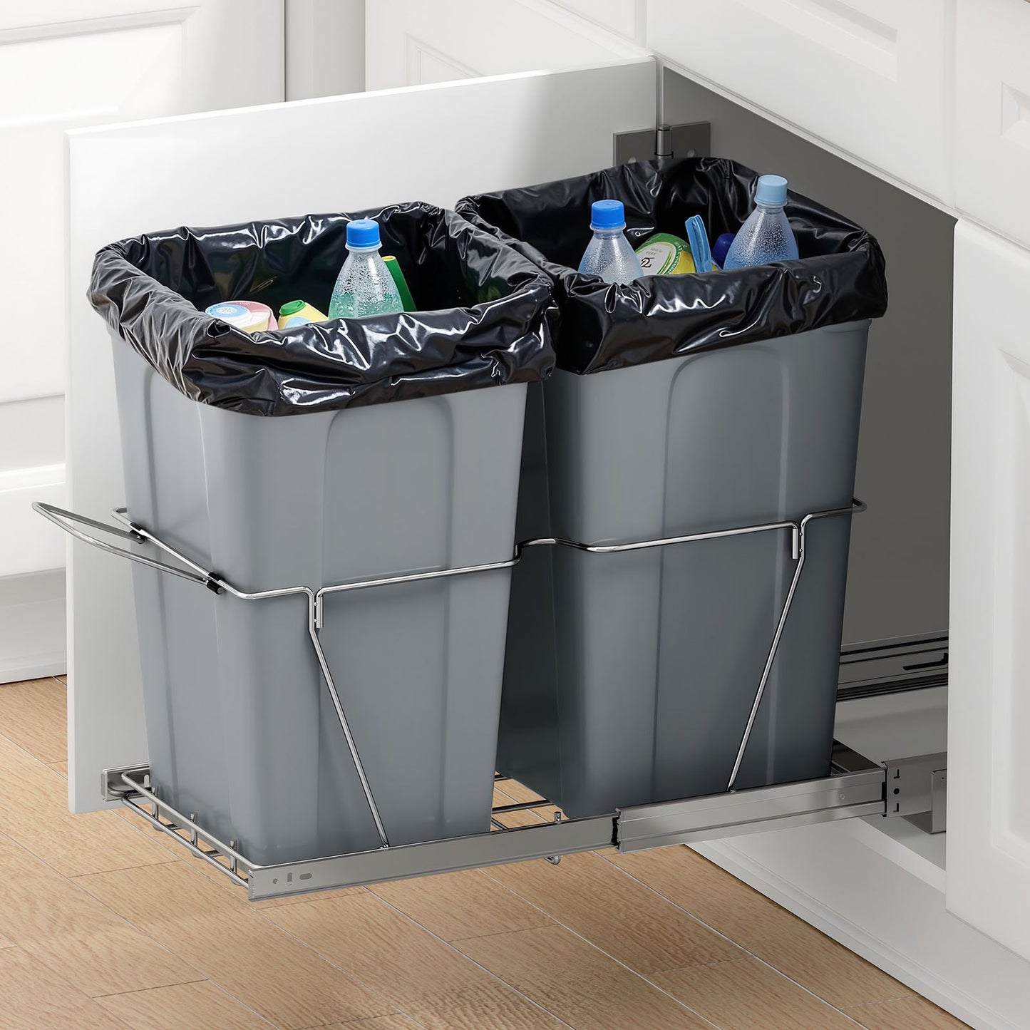 Under-Cabinet Dual 27QT Pull-Out Trash & Recycling System